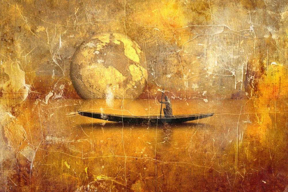 Golden Planet Journey by Rafal Kulik — canvas wall art