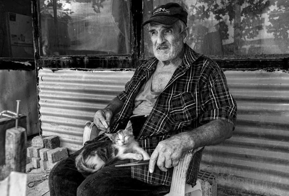 Serene Man with Kitten by Ömer Ates Kızıltug — canvas wall art