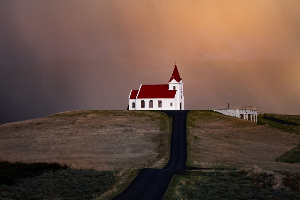 Red Roof Hilltop Church by Yongnan Li （李永男） — canvas wall art