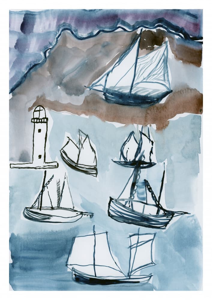 Watercolor Sailing Scene by cartissi — canvas wall art