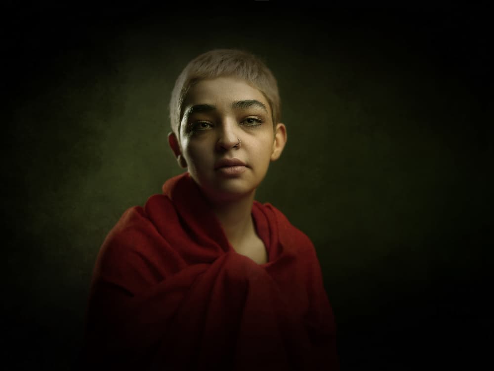 Red Robe Gaze by Moein Hasheminasab — canvas wall art