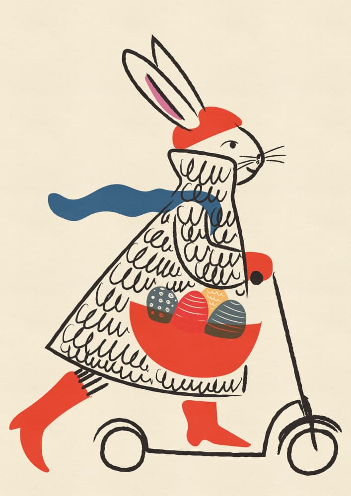 Easter Bunny On Scooter by Nicholas — canvas wall art