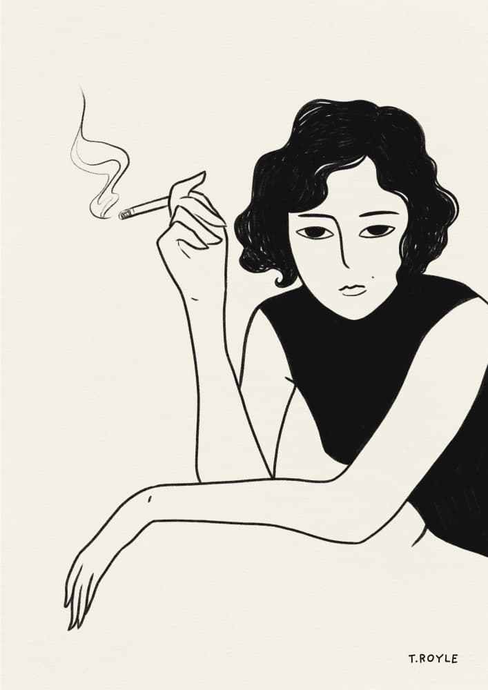 Pensive Woman Smoking by Tara Royle — canvas wall art