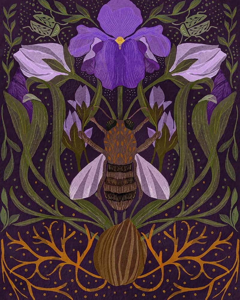 Bee and Iris by Katie O'Shea — canvas wall art