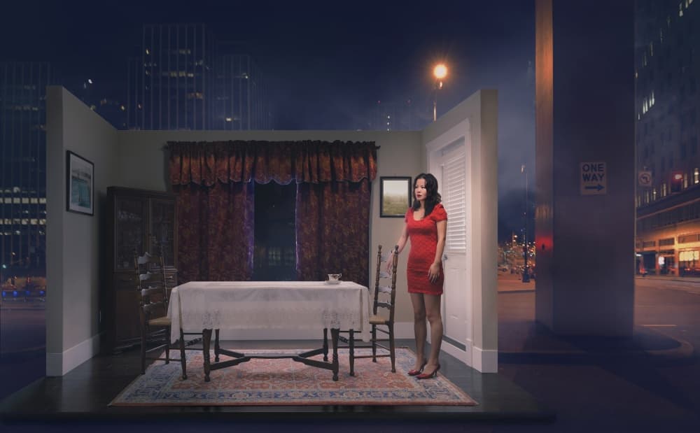 Red Dress City Night by Fang Tong — canvas wall art