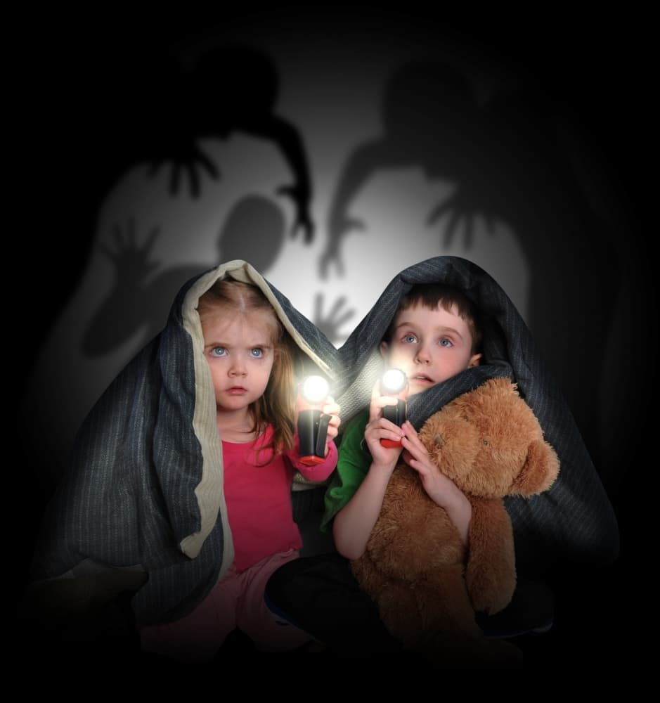 Scared Kids Monster Shadows by Angela Waye — canvas wall art