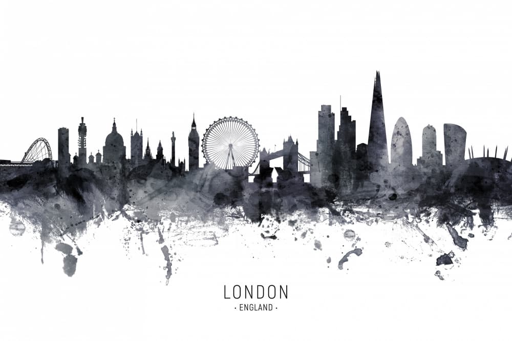 Watercolor London Skyline by Michael Tompsett — canvas wall art