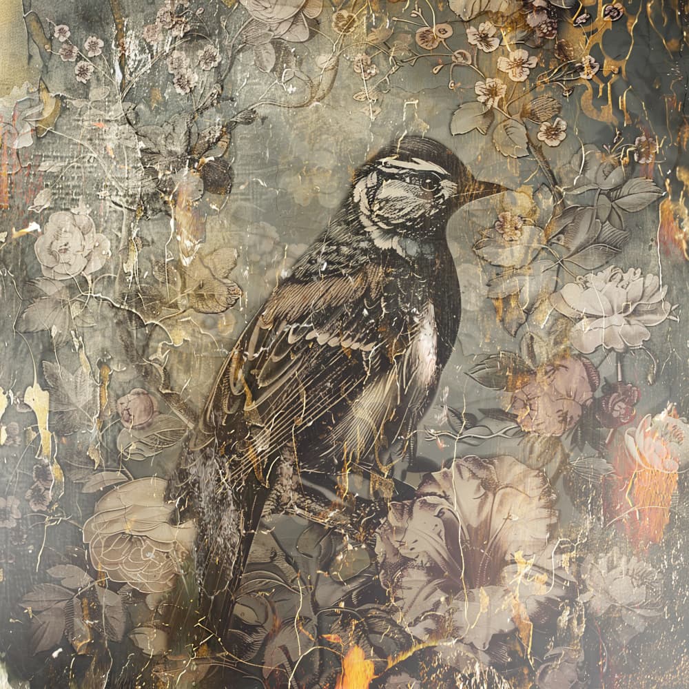 Distressed Floral Bird by Rafal Kulik — canvas wall art