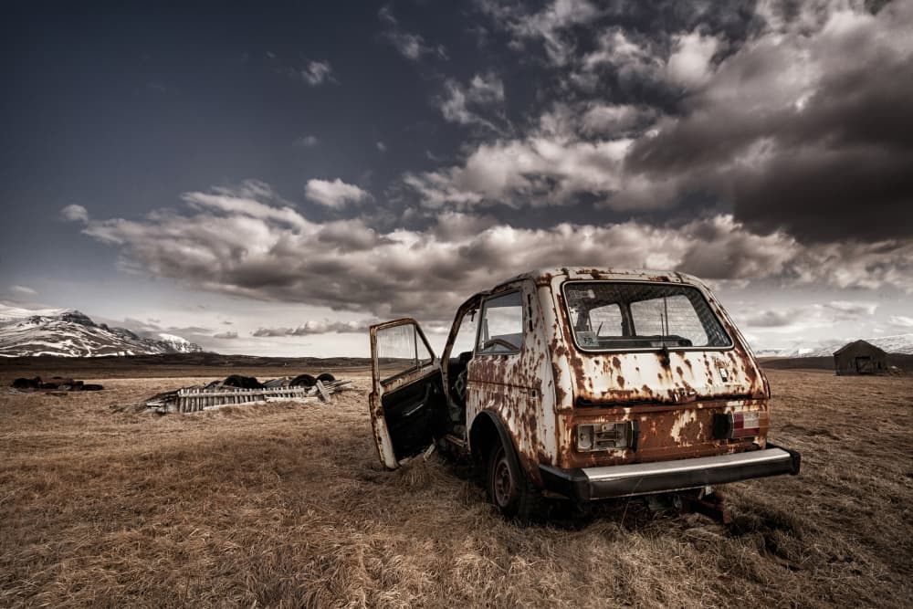 Weathered Car Landscape by Þorsteinn H. Ingibergsson — canvas wall art