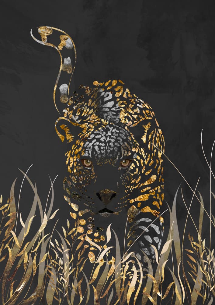 Metallic Jungle Jaguar by Sarah Manovski — canvas wall art