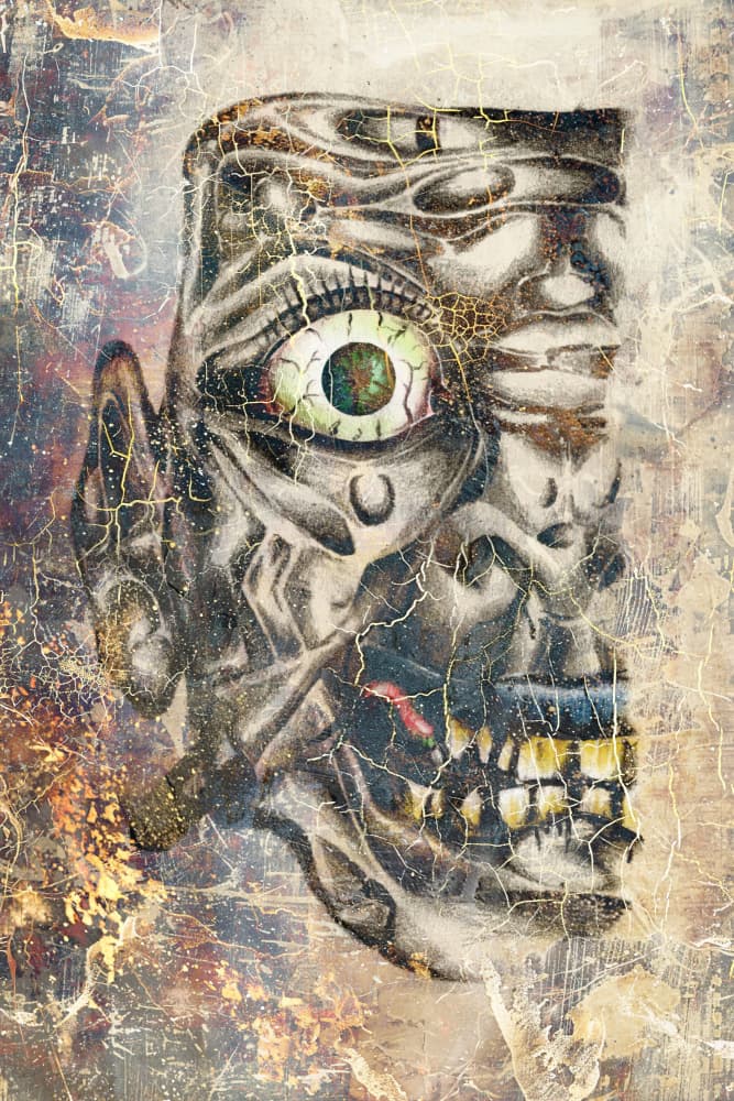 Cracked Skull Green Eye by Rafal Kulik — canvas wall art