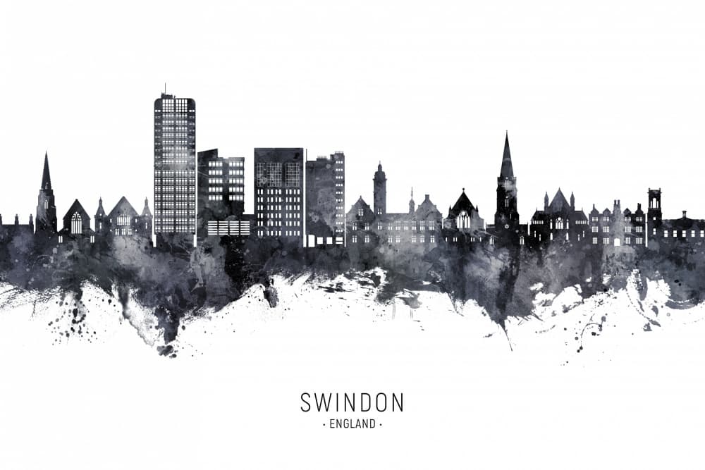 Swindon England Skyline by Michael Tompsett — canvas wall art