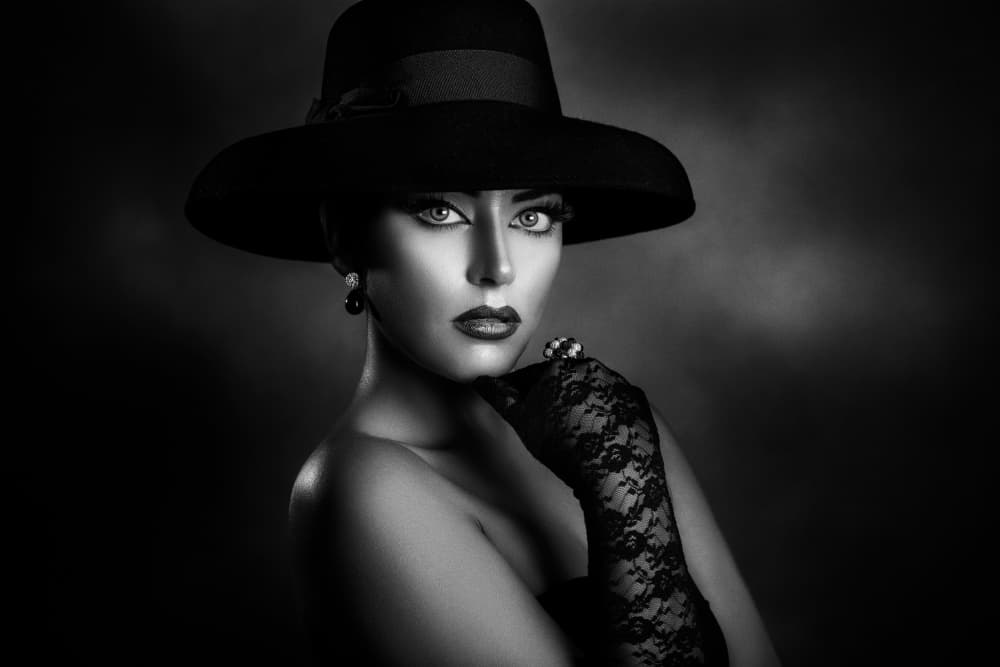 Elegant Woman Black Hat by Peppe Tambè — canvas wall art