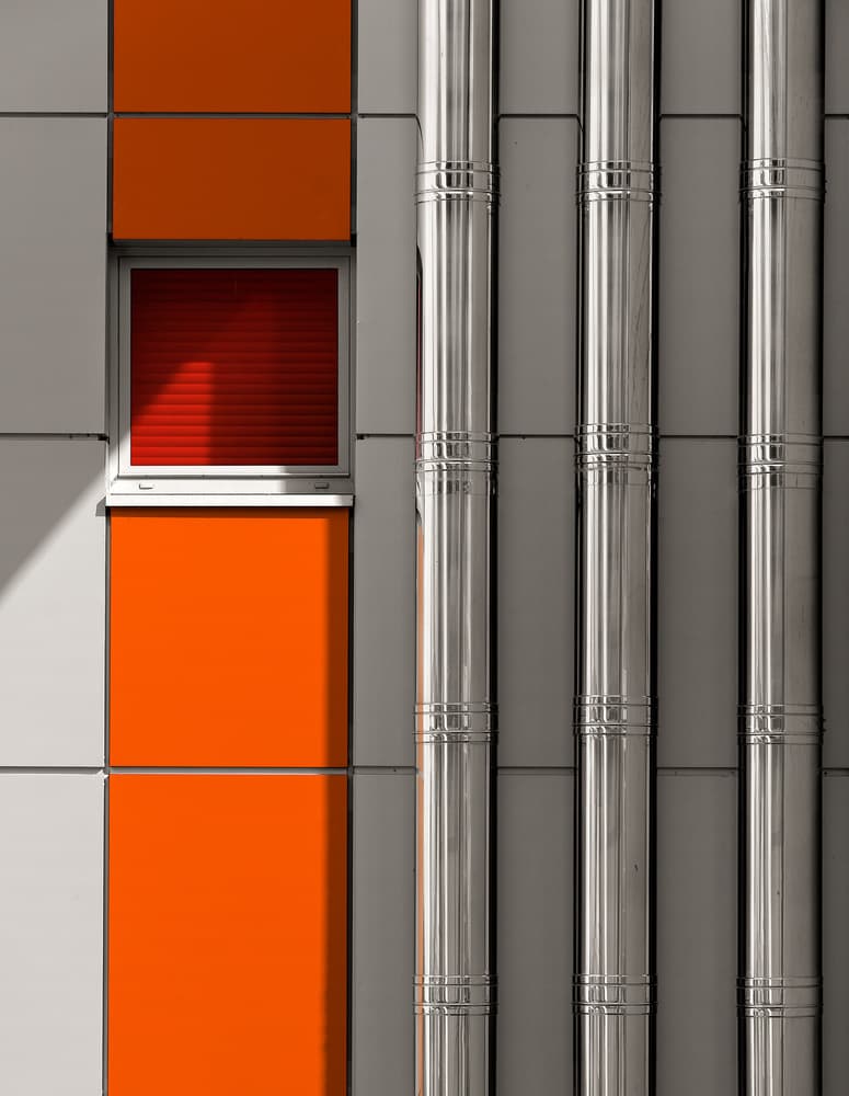 Orange Geometric Facade by Tomasz Buczkowski ( Tomush ) — canvas wall art