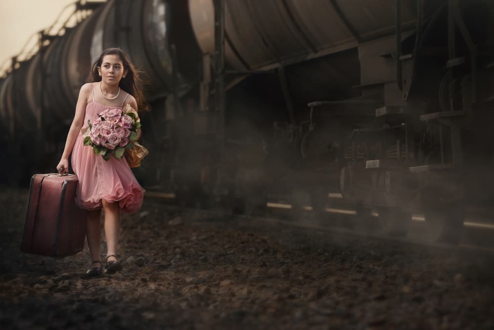 Pink Dress Train Journey by See Plus — canvas wall art