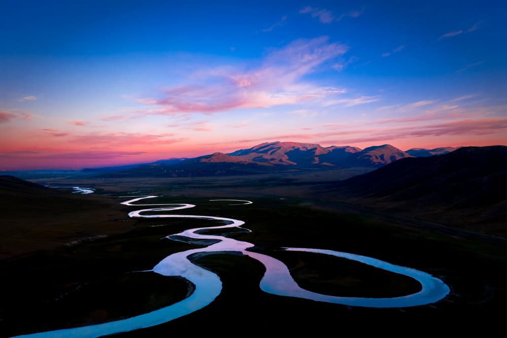 Winding River Mountain Glow by konglingming — canvas wall art