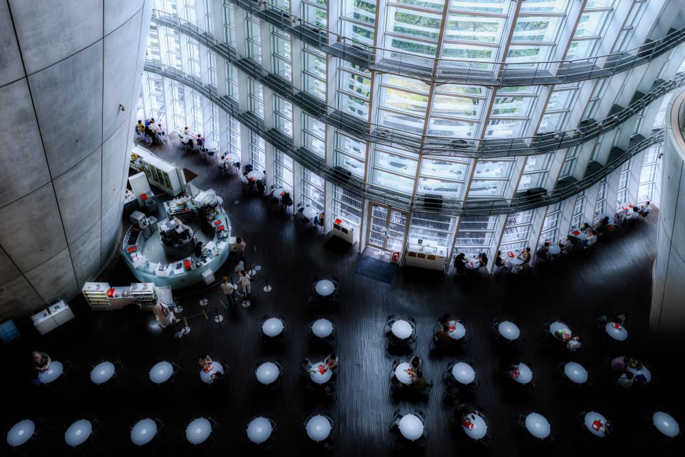 Modern Cafe Atrium View by Satoshi Hatsumori — canvas wall art