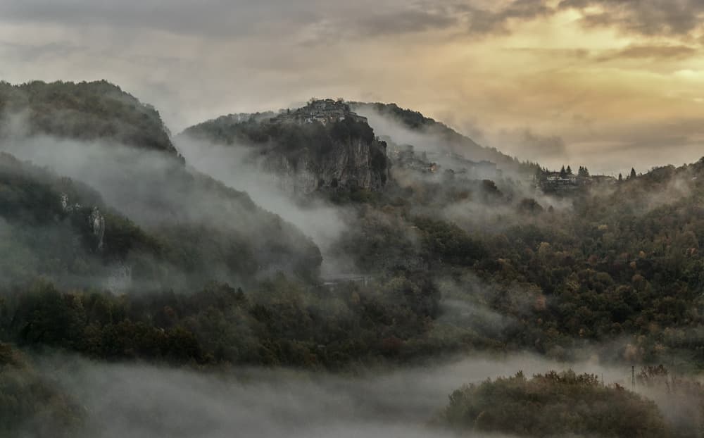 Misty Mountain Village by Riccardo Lucidi — canvas wall art