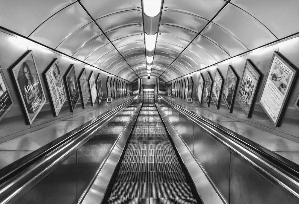 Subway Escalator Descent by Markos Tsoukalas — canvas wall art