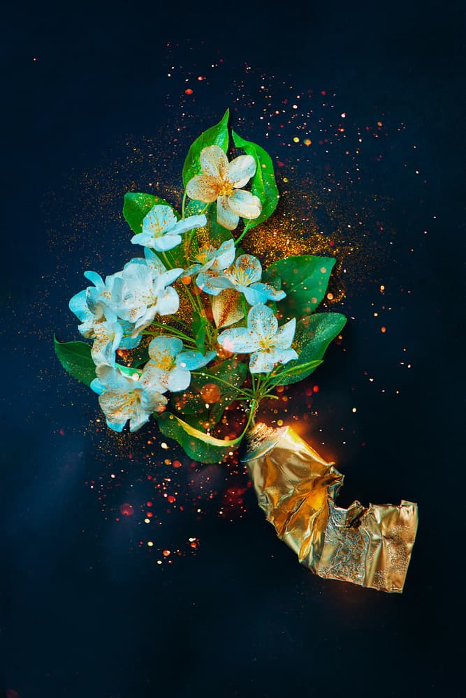 Golden Glitter Blooms by Dina Belenko — canvas wall art