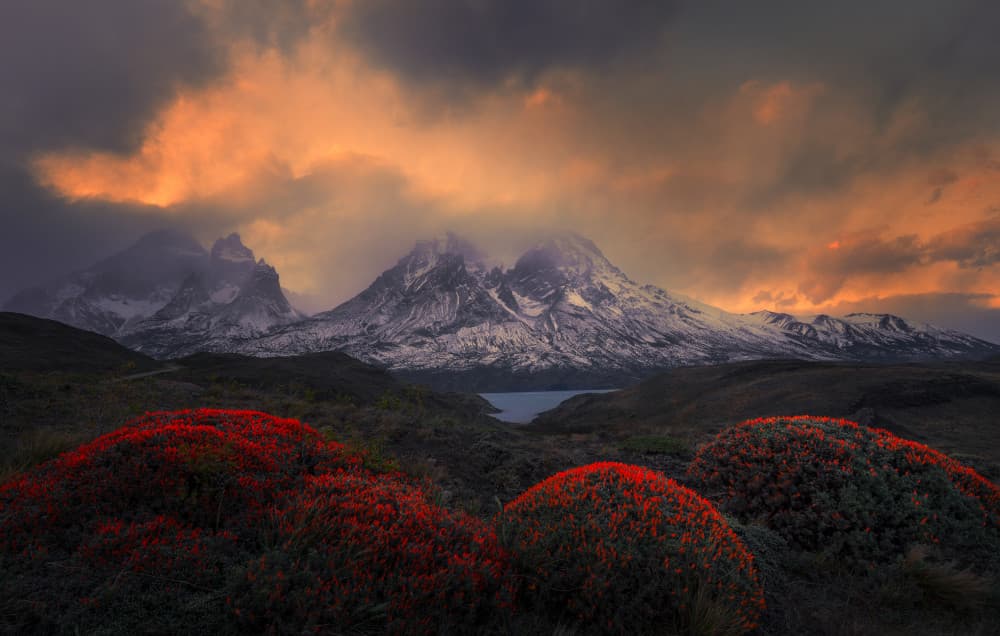 Crimson Mountain Peaks by Ruiqing P. — canvas wall art