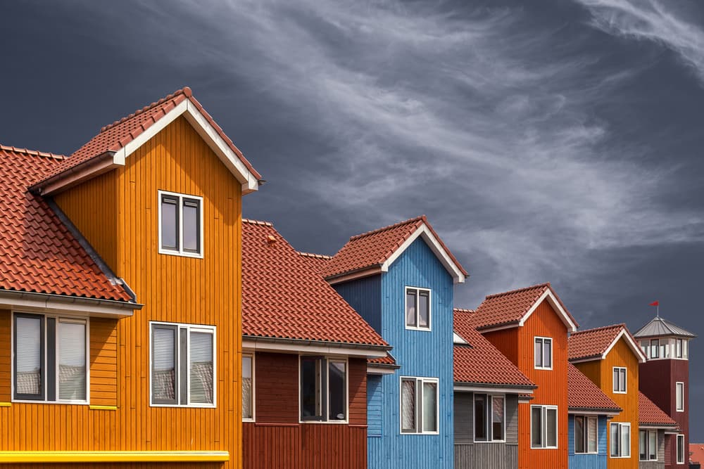 Vibrant Row Houses by Theo Luycx — canvas wall art