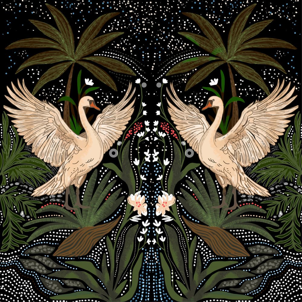 Starry Night Swans by Josie George — canvas wall art