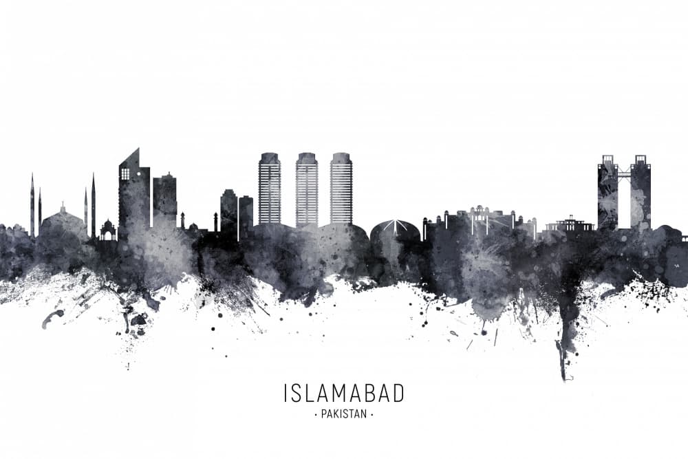 Islamabad Skyline Watercolor by Michael Tompsett — canvas wall art