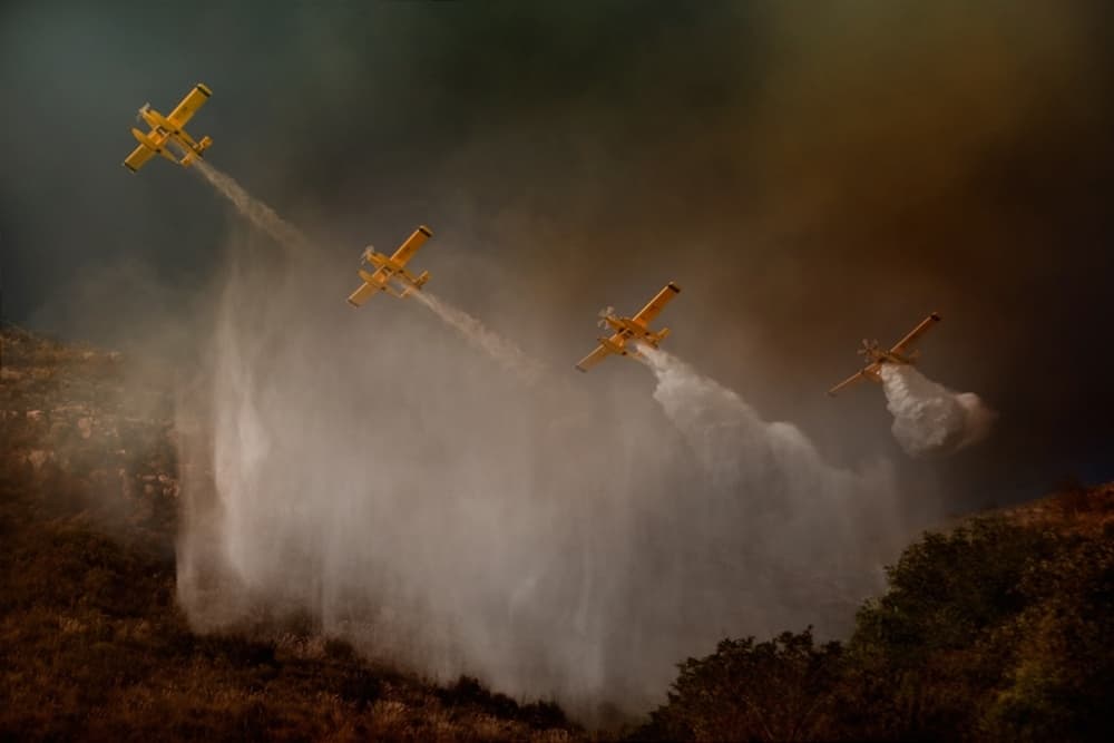 Water Bombers Fighting Fire by Antonio Grambone — canvas wall art