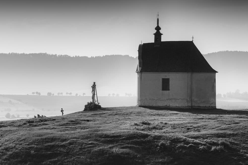 Misty Hilltop Chapel by Peter Hrabinsky — canvas wall art