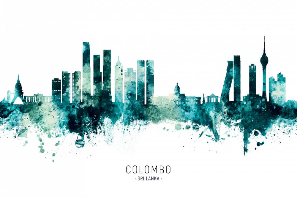 Colombo Skyline Watercolor by Michael Tompsett — canvas wall art