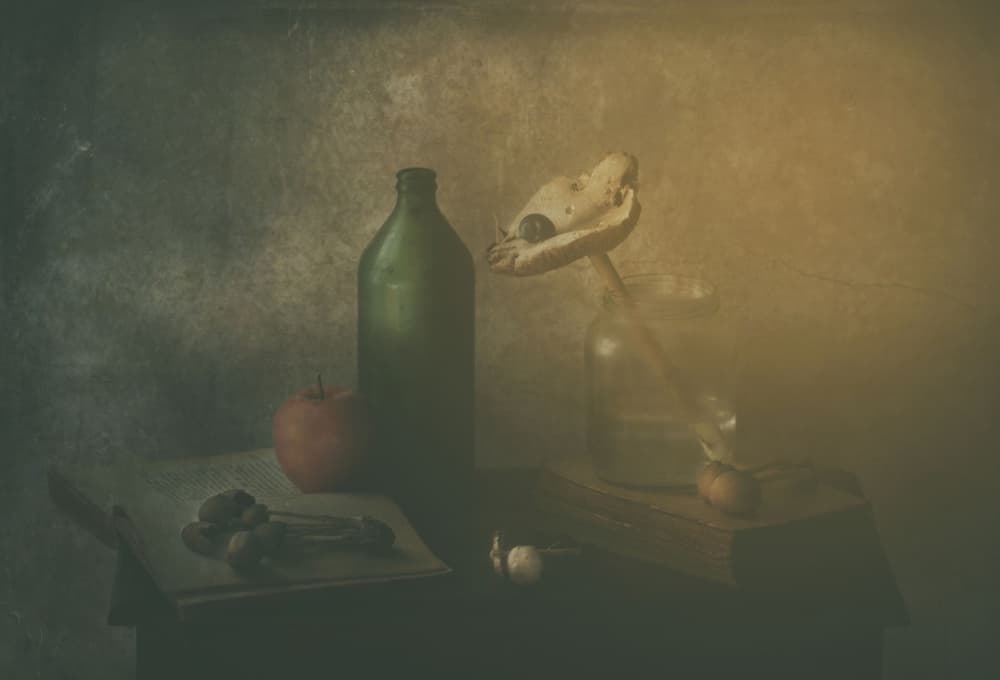 Vintage Still Life Tabletop by Delphine Devos — canvas wall art