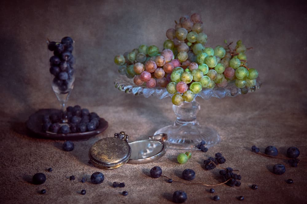 Vintage Grapes and Watch by Takiko Hirai — canvas wall art