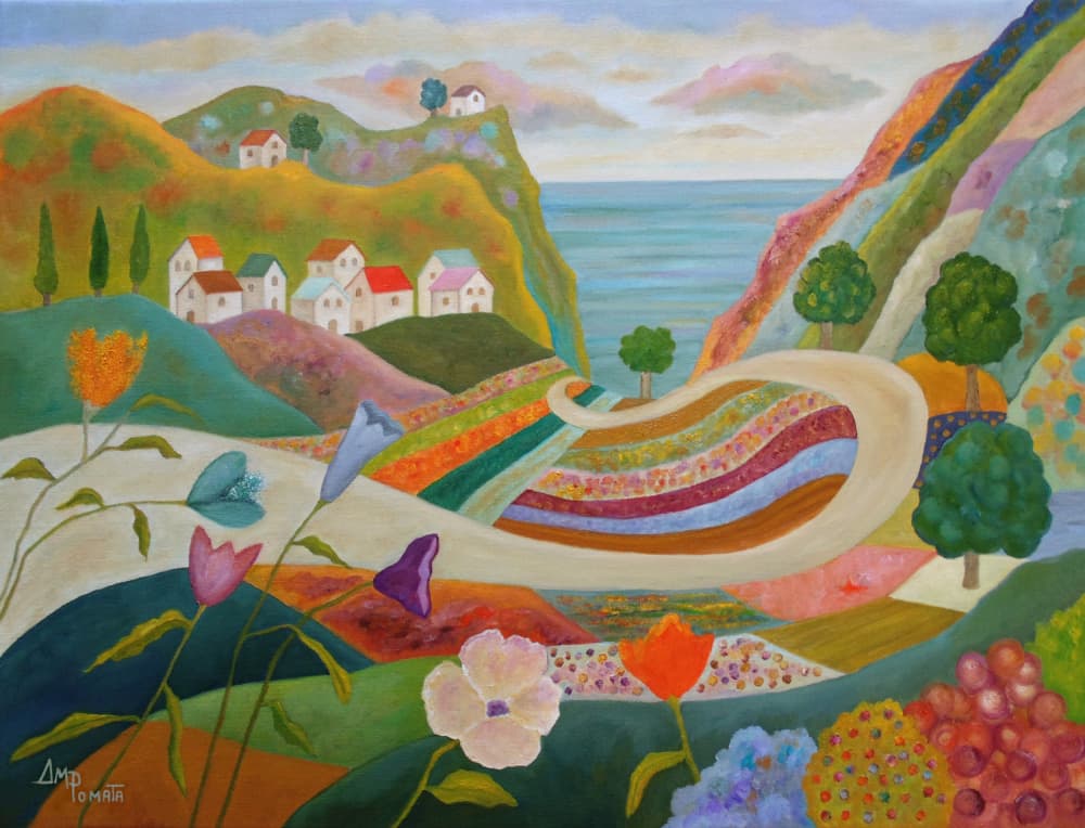 Colorful Coastal Village by Angeles M. Pomata — canvas wall art
