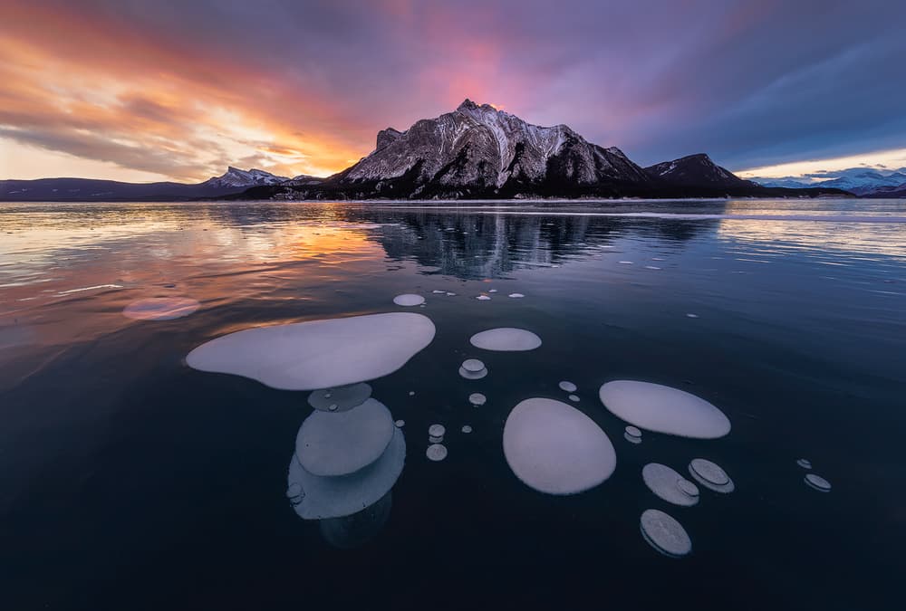Frozen Bubbles Mountain Sunset by Yimei Sun — canvas wall art