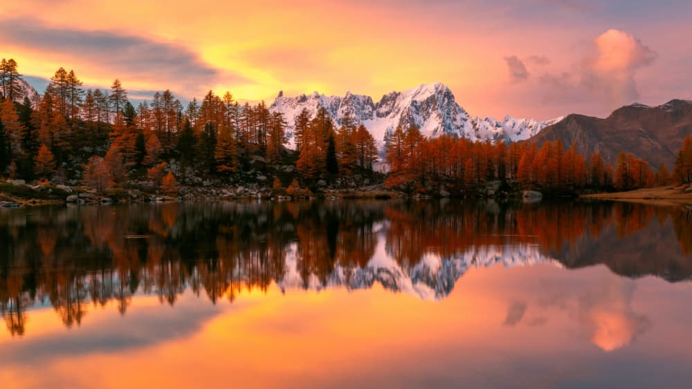 Autumn Mountain Lake Sunset by Paolo Giudici — canvas wall art