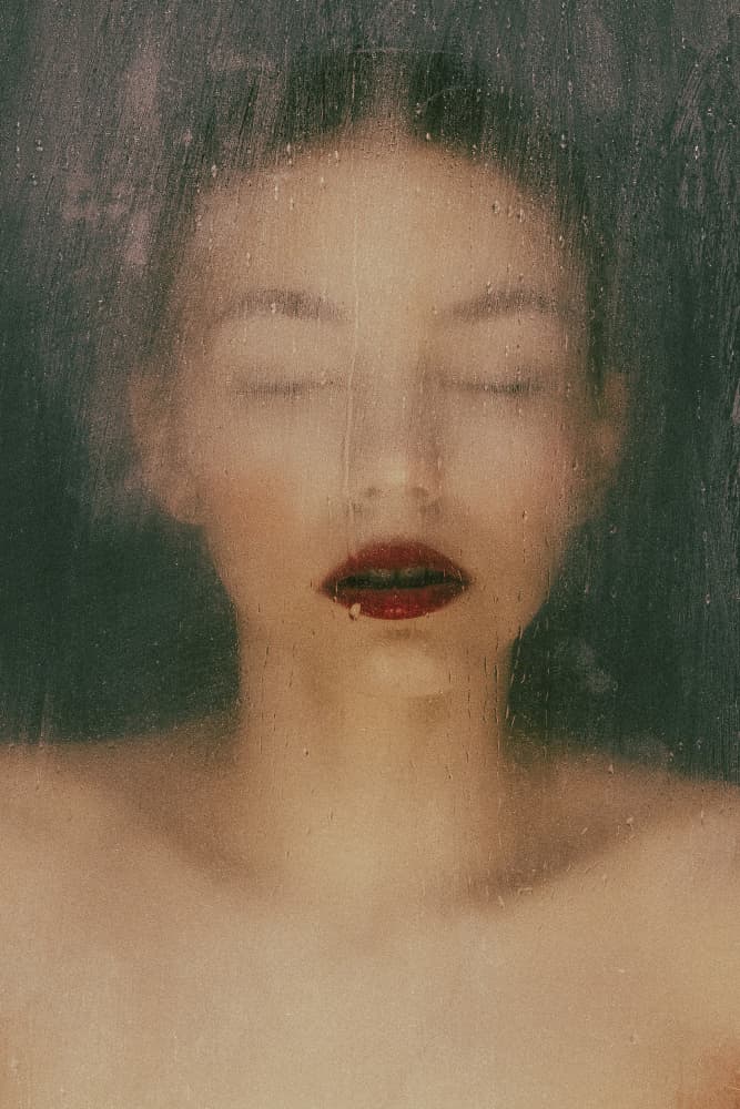 Misty Woman Red Lips by Mihai Teslariu — canvas wall art
