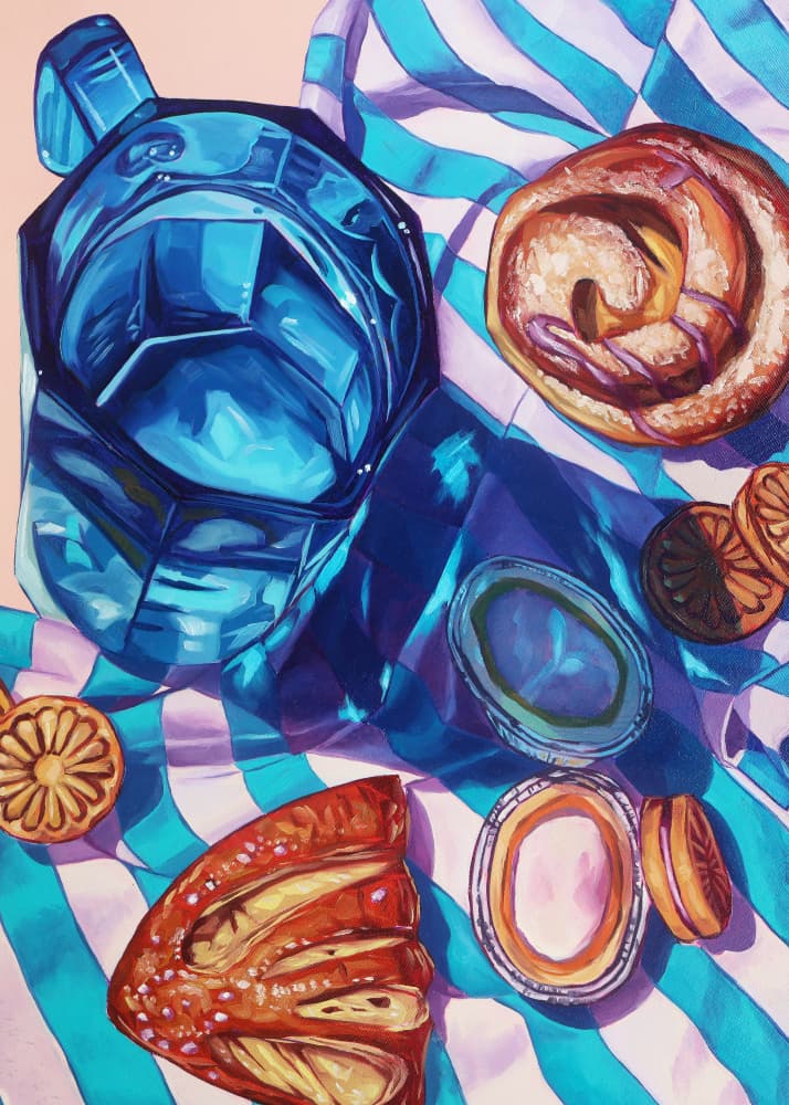 Vibrant Blue Pitcher and Pastries by Anna Zdanowicz — canvas wall art