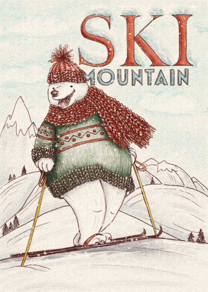 Ski Mountain Bear by Olena Kovalova — canvas wall art