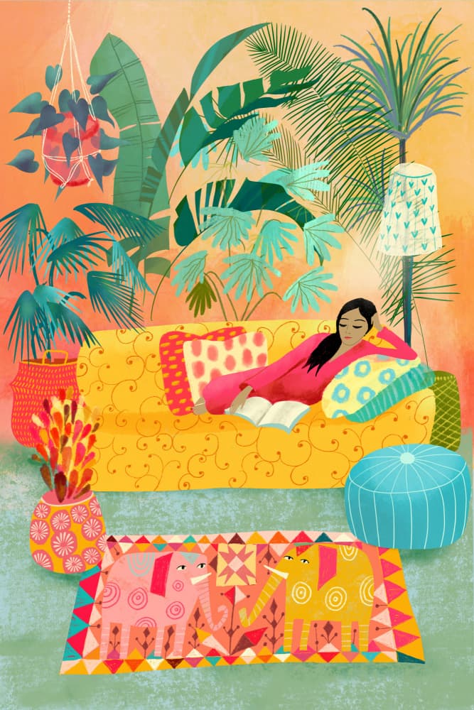 Cozy Indoor Jungle Reading by uta krogmann — canvas wall art