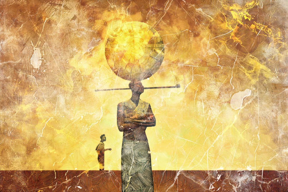 Figure Balances Golden Globe by Rafal Kulik — canvas wall art