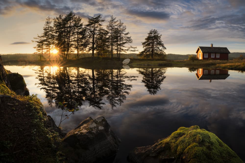 Golden Lake House Sunset by Tom Meier — canvas wall art