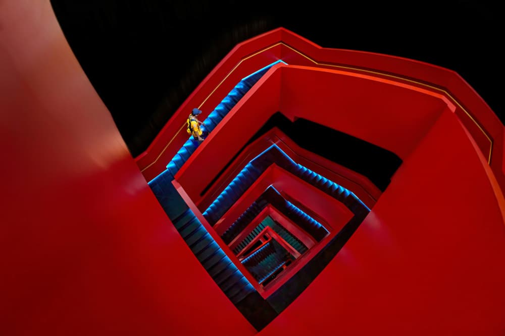 Vibrant Geometric Staircase by MingLun Tsai (蔡明倫) — canvas wall art