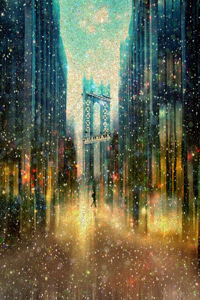 Manhattan Bridge Snowfall by Krisztina Lacz — canvas wall art