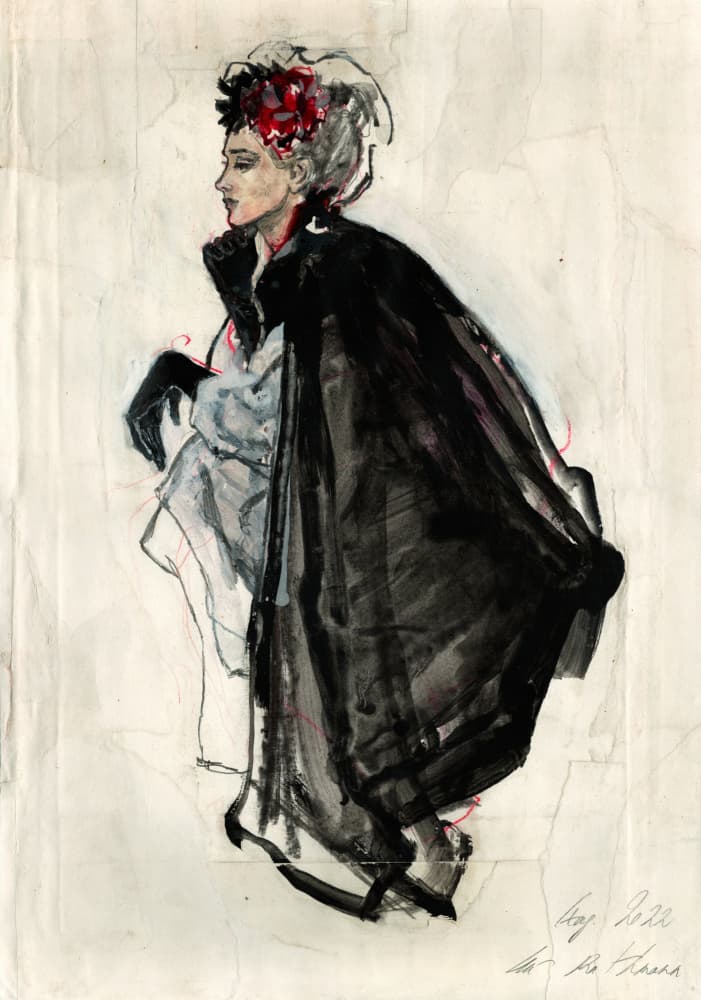 Elegant Woman Black Cape by Ute Rathmann — canvas wall art
