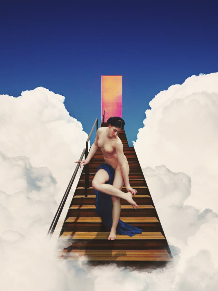 Woman on Cloud Steps by Paste in Place — canvas wall art