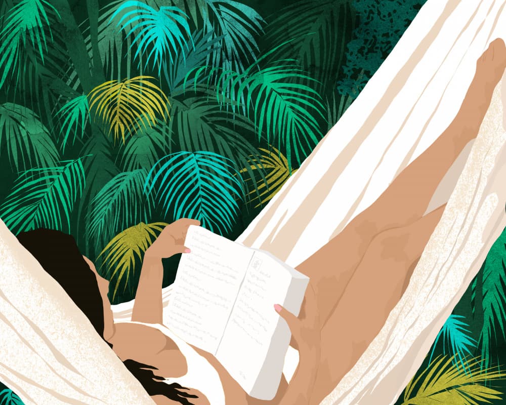 Tropical Hammock Reading by Uma Gokhale — canvas wall art