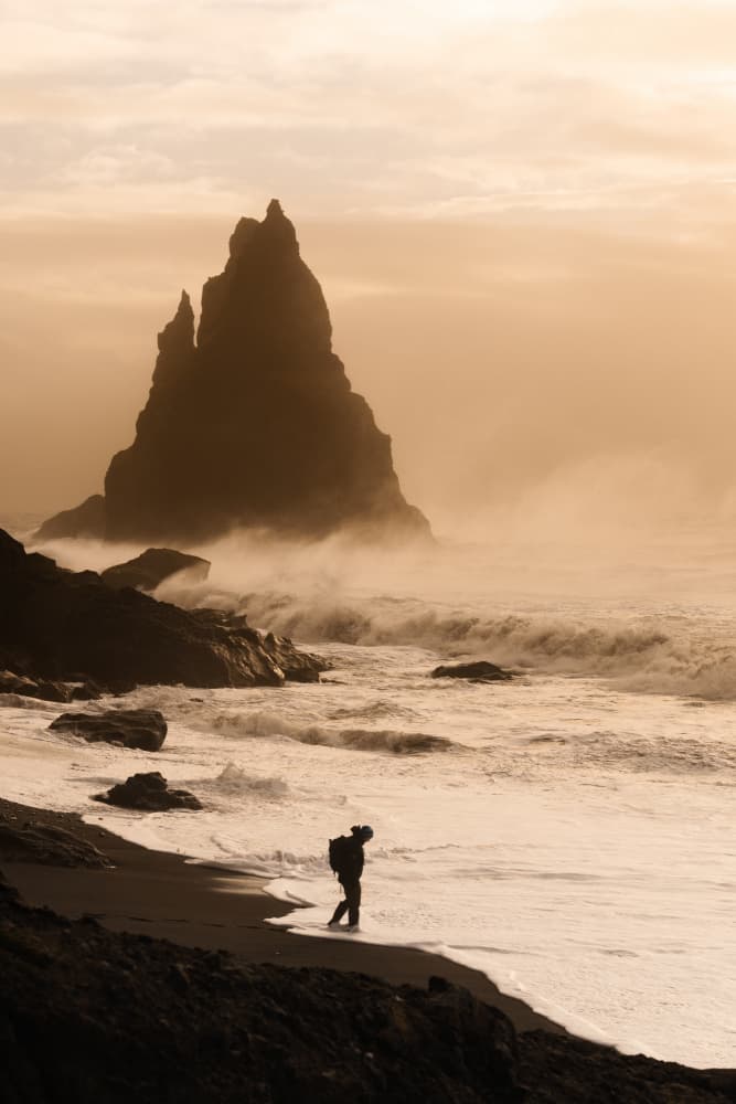 Lone Figure Coastal Mist by Olivia Popescu — canvas wall art