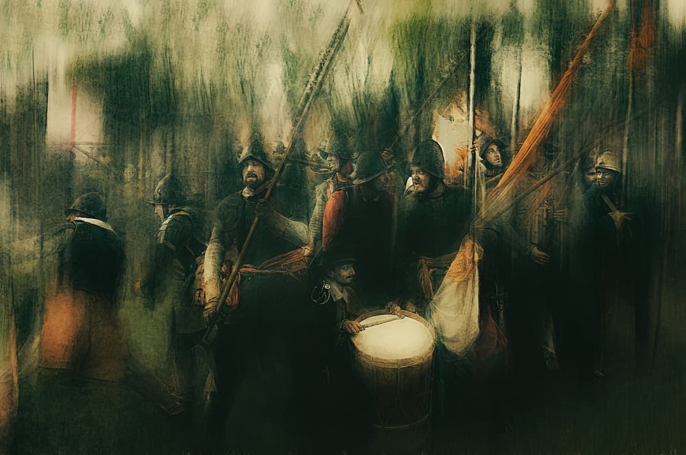 Marching Period Soldiers by Jan van der Linden — canvas wall art