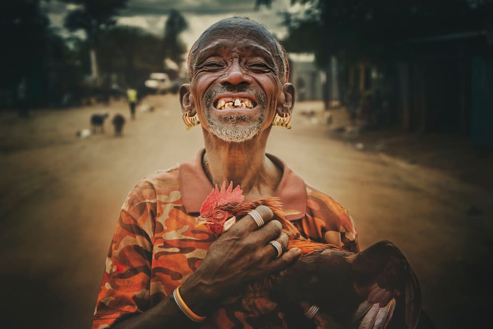 Happy Man and Chicken by Svetlin Yosifov — canvas wall art